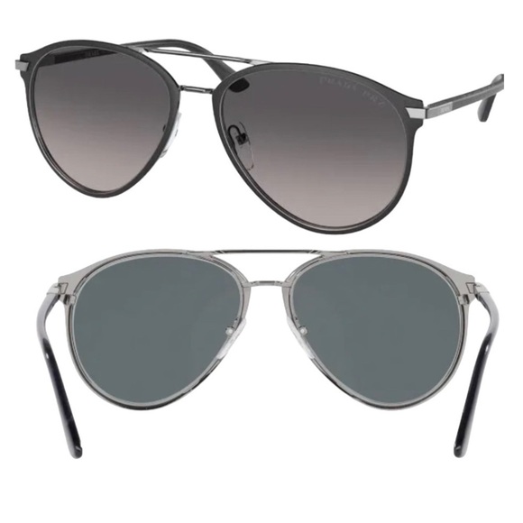 Prada PR51WS Pilot Sunglasses Prada Matte Black Grey Polarized Lens - Picture 5 of 17